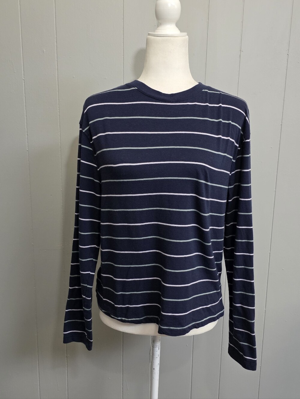 A New Day Navy Stripe Long Sleeve Top Size S